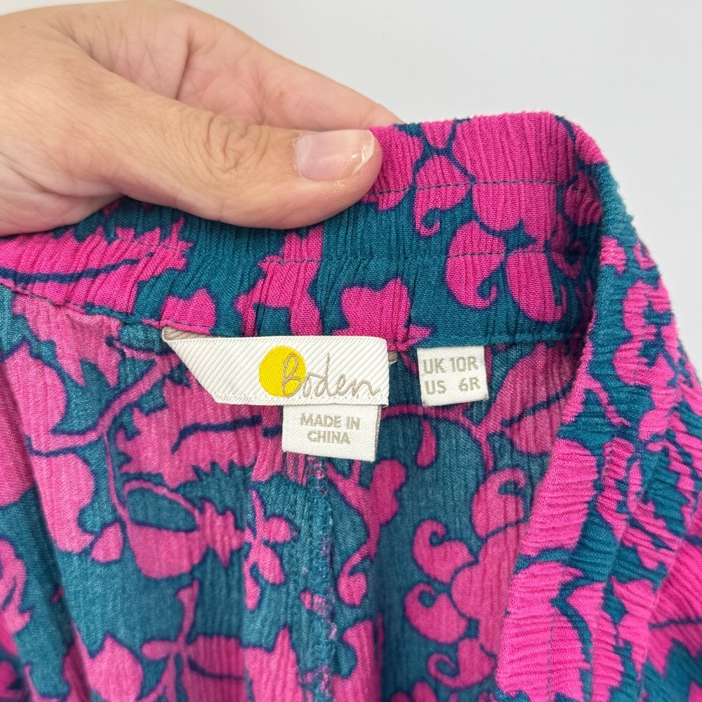 Boden Bembridge Floral Tapered Cropped Pants Pink Teal Drawstring Women’s 6R - Picture 7 of 8